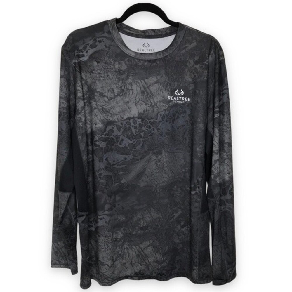 Reeltree Fishing Long Sleeve Performance T Shirt Black Gray Camo Mens Size Large
